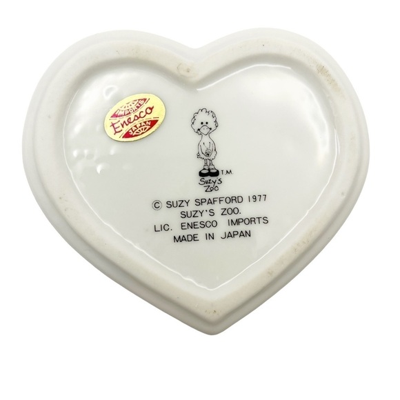 Vintage Enesco Covered Trinket Heart Box Suzy Spafford 1977 Turtle Porcelain 3" - Picture 10 of 11